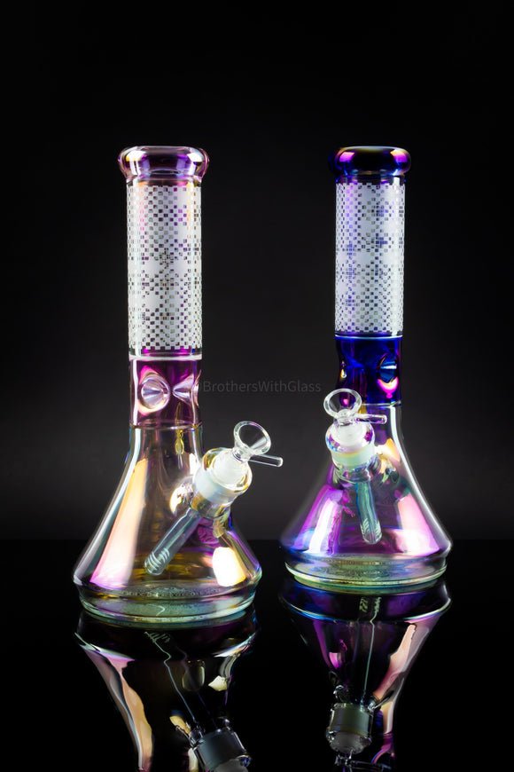 No Label Glass Holographic Rainbow Electroplated Beaker Bong