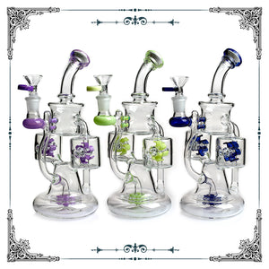No Label Glass Double Rotating Perc Recycler Dab Rig