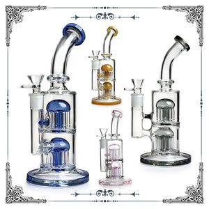 No Label Glass Color Accented Double Tree Perc Bong
